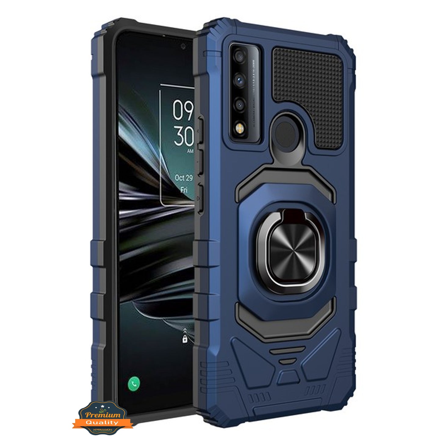 For TCL 30 XE 5G Hybrid Magnetic Car Mount Ring Kickstand Stand Holder Full-Body Armor Protective [Military Grade]  Phone Case Cover