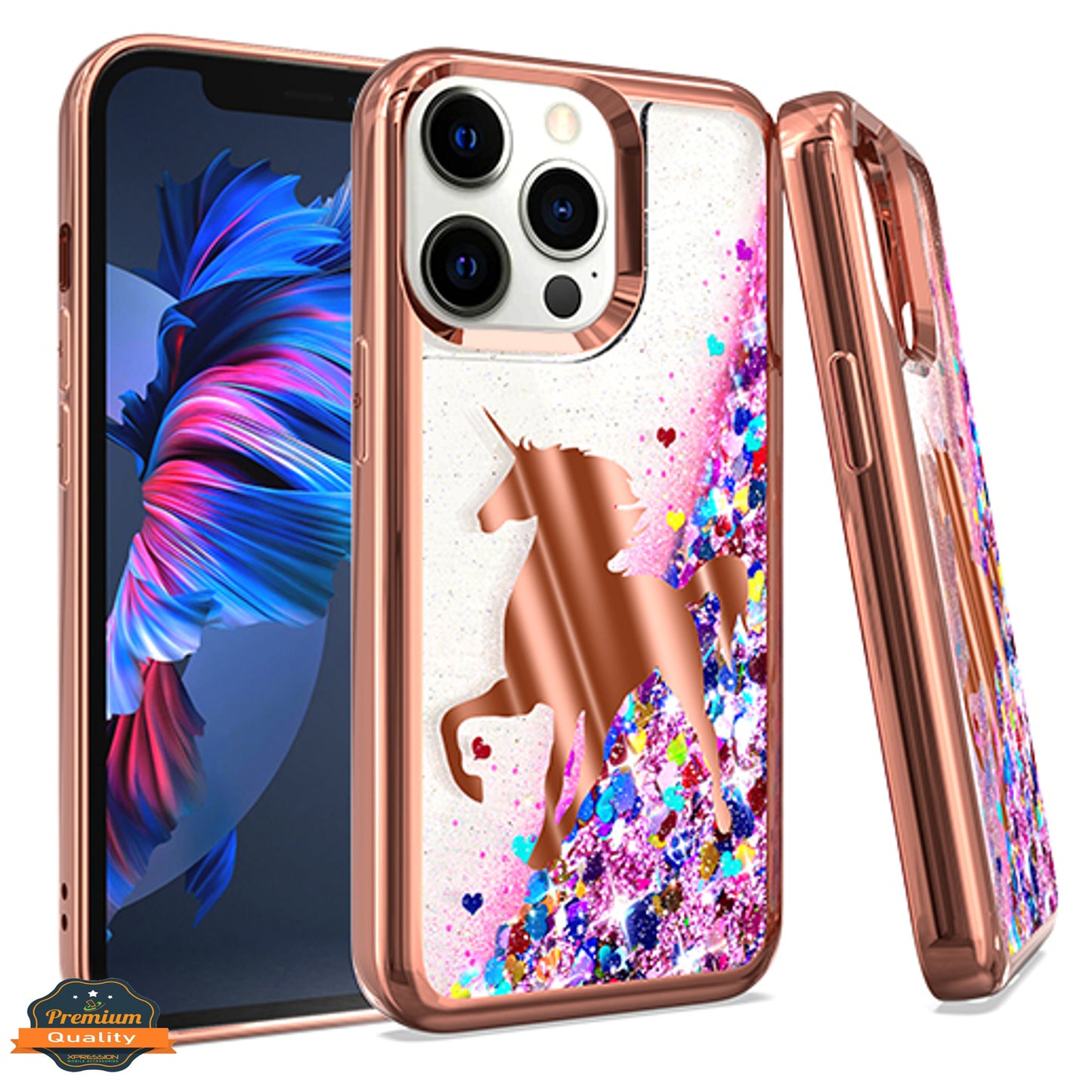 For Apple iPhone 13 /Pro Max Mini Quicksand Liquid Glitter Bling Flowing Sparkle Fashion Hybrid Rubber TPU and Chrome Plating Hard PC  Phone Case Cover