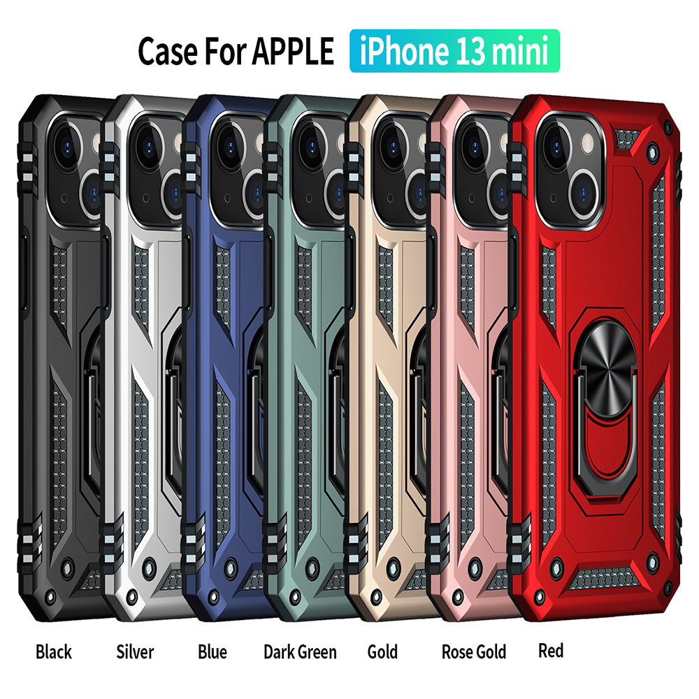 For Apple iPhone 13 /Mini Pro Max Military Grade Heavy Duty Armor Protection Hybrid with Rotating Metal Ring Kickstand Finger Loop Stand  Phone Case Cover
