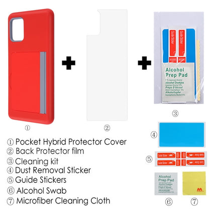 For Samsung Galaxy A51 5G Credit Card Wallet Back Storage Invisible Pocket Dual Layer Hard PC TPU Hybrid Red Phone Case Cover