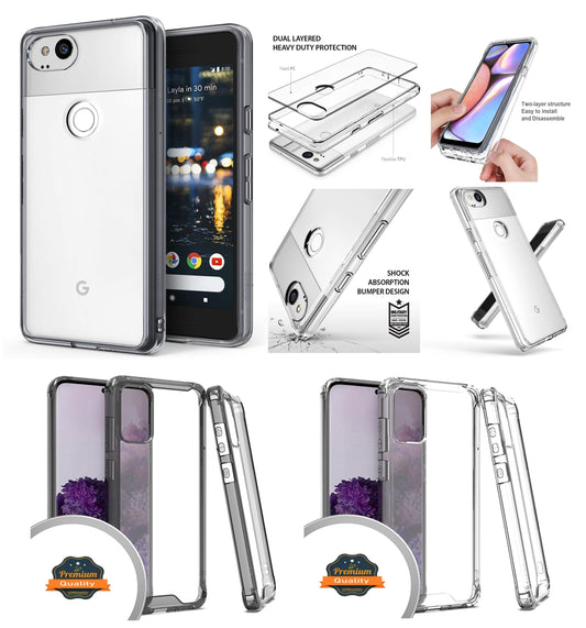 For Apple iPhone 13 /Pro Max Mini Ultra Slim Body Frame [Shock-Absorption] Hybrid Defender Rubber Silicone Gummy TPU Clear Hard Back Protective  Phone Case Cover