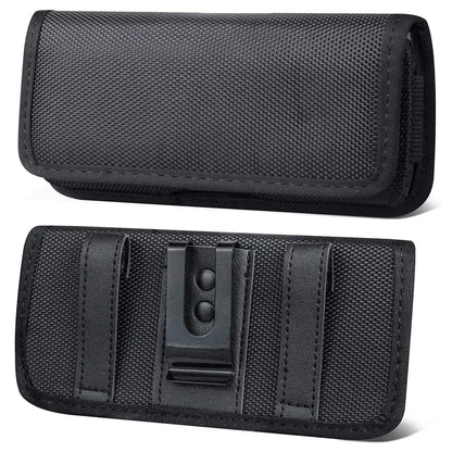 Universal Large Horizontal Belt Clip Holster Rugged Canvas Nylon Fabric Pouch Phone Holder Cover [Elastic Side] with Belt Clip & Loops (Holds Phone Up To 6.3 Inch) Universal Standard Black