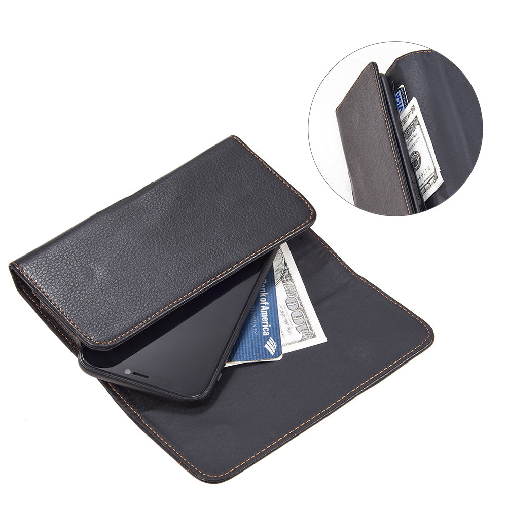 For Nokia C200 Universal Horizontal PU Leather Phone Holster Case with Belt Holder Clip / Loops Pouch Sleeve Carrying Cover [Black]