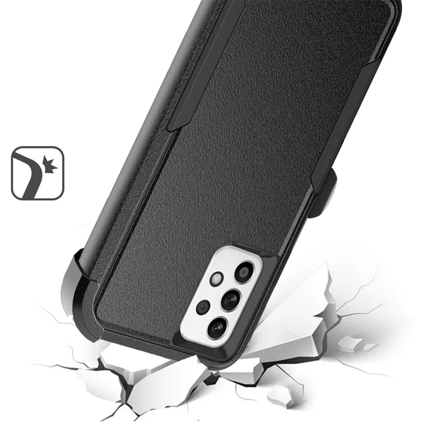 For Samsung Galaxy A23 5G Heavy Duty Rugged Shockproof Body Protection Hybrid Kickstand with Swivel Belt Clip Holster Black Phone Case Cover