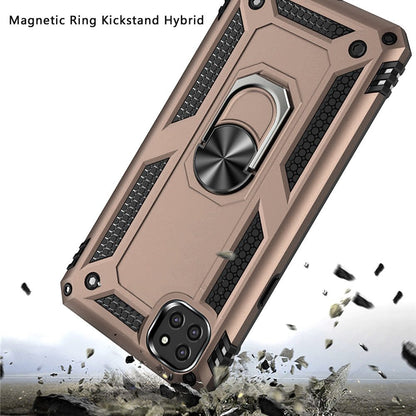 For Samsung Galaxy A22 5G Armor Hybrid Durable 360 Degree Rotatable Ring Stand Holder Kickstand 2in1 Fit Magnetic Car Mount Gold Phone Case Cover