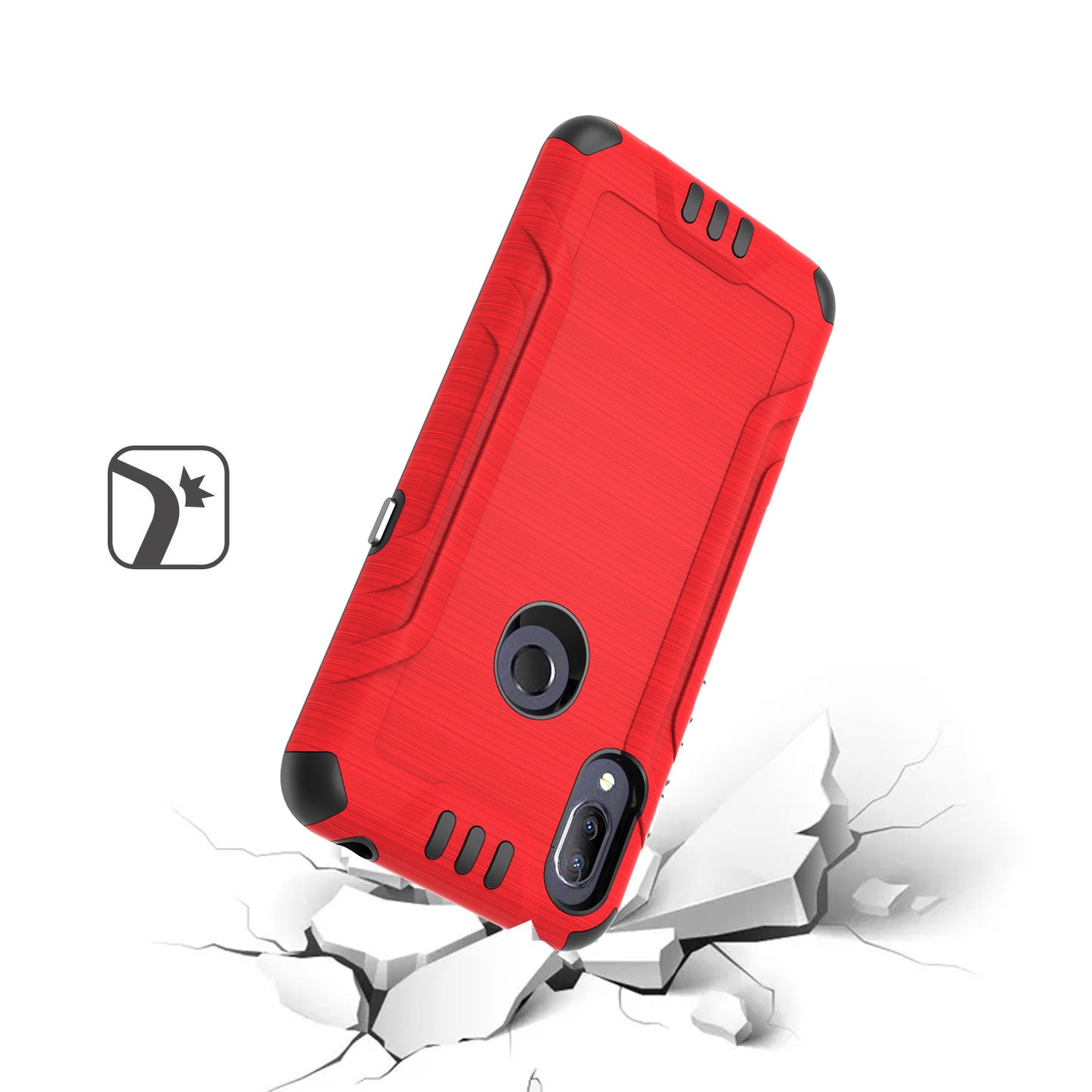 For AT&T Maestro 3 Hybrid Dual Layer Slim Defender Armor Tuff Metallic Brush Texture Shockproof Hard PC + TPU Rubber  Phone Case Cover