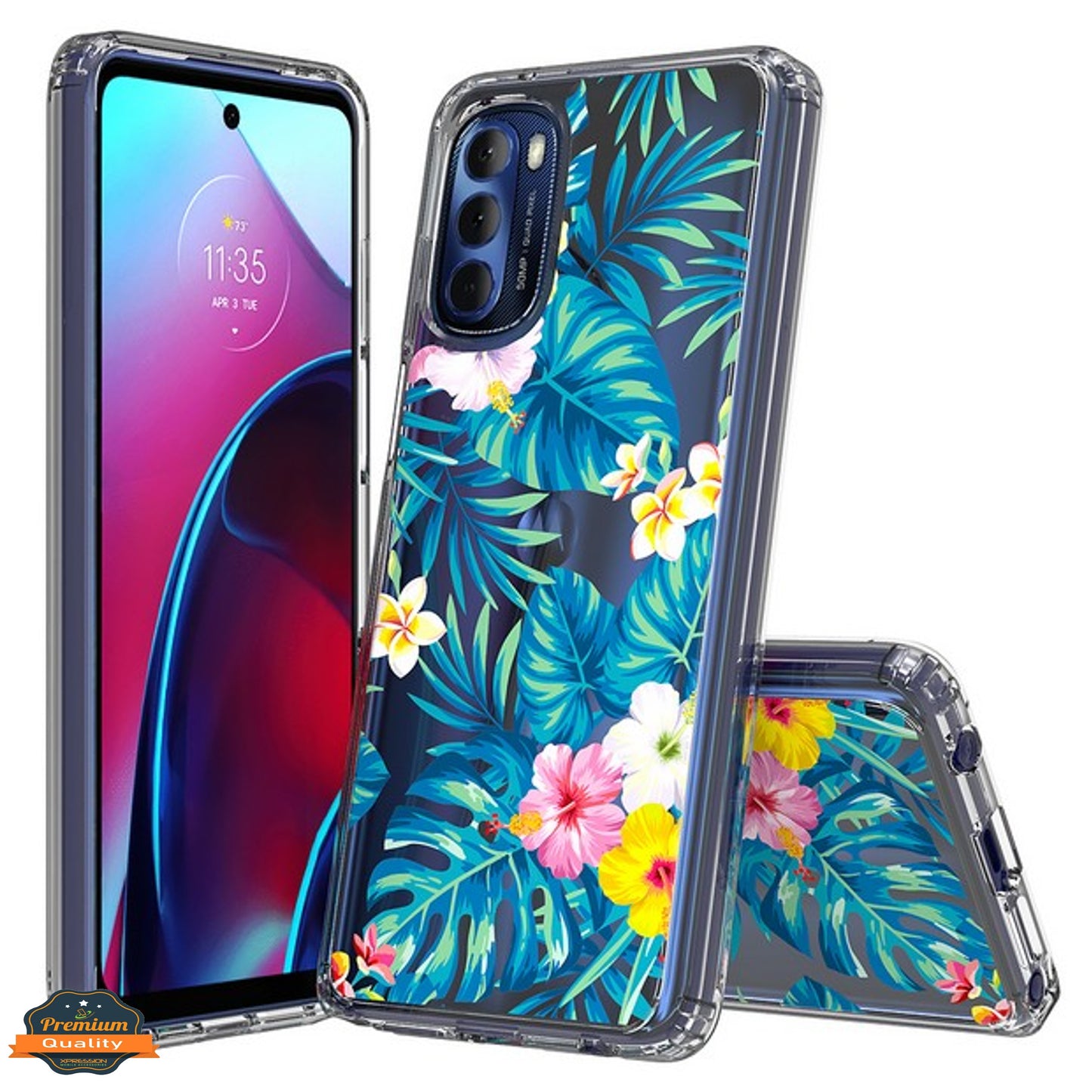 For Motorola Moto G Stylus 5G 2022 Floral Patterns Design Transparent Silicone Shock Absorption Bumper Hard PC Back  Phone Case Cover