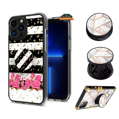 For Samsung Galaxy S22 Elegant Pattern Design Bling Glitter Hybrid Cases with Ring Stand Pop Up Finger Holder Kickstand  Phone Case Cover