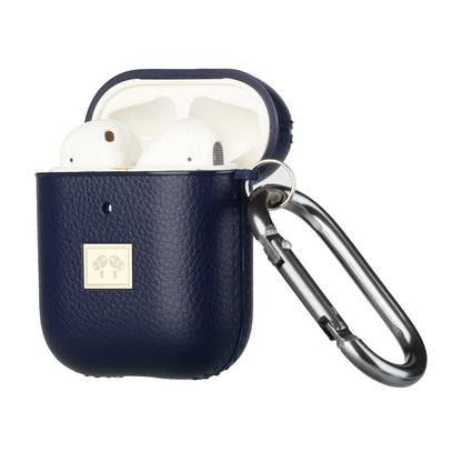 For Apple AirPods 2 & 1 Luxury Leather Grain Textured TPU with Carabiner [Front LED Visible] Shockproof Protective Skin  Phone Case Cover
