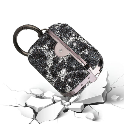 For Apple AirPods 3 (2021) Leopard Design Sparkly Diamond Shockproof Bling Rhinestone Glitter with Hook Hard Carrying  Phone Case Cover
