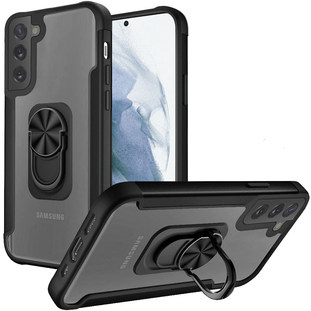 For Samsung Galaxy S22+ Plus Clear Military Grade Design Hybrid with Ring Holder Kickstand [Magnetic Car Mount Feature]  Phone Case Cover