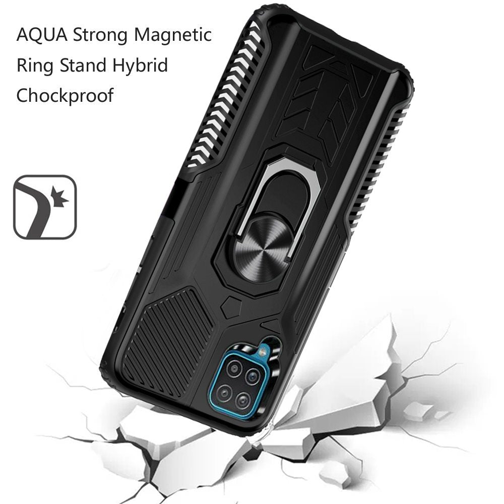 For Samsung Galaxy A12 5G Military Grade Hybrid Heavy Duty 2 in 1 Protective Hard PC and Soft Silicone with Ring Stand Holder  Phone Case Cover