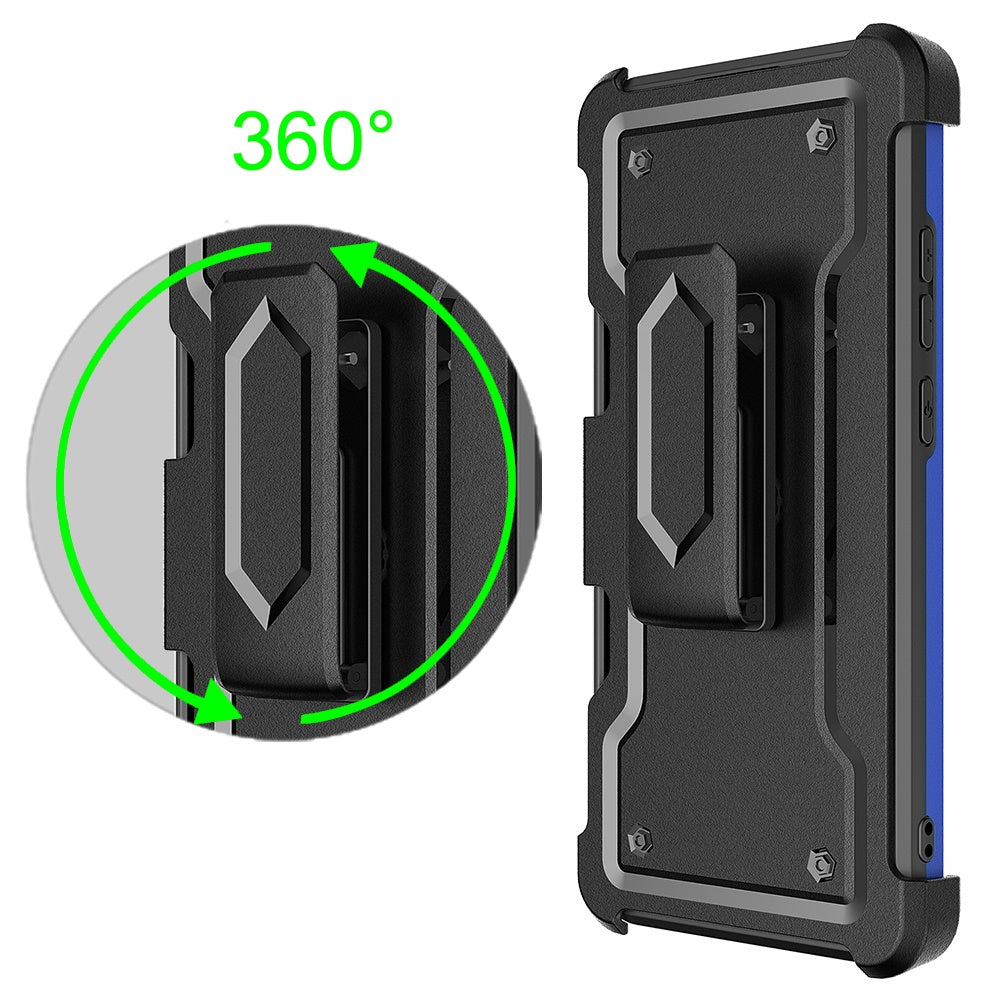 For Apple iPhone 14 (6.1") Armor Belt Clip with Credit Card Holder ID Slot, Holster, Kickstand Protective Heavy Duty Hybrid Blue Phone Case Cover