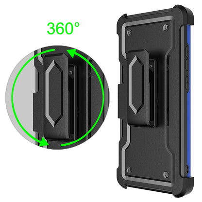 For Apple iPhone 14 (6.1") Armor Belt Clip with Credit Card Holder ID Slot, Holster, Kickstand Protective Heavy Duty Hybrid Blue Phone Case Cover