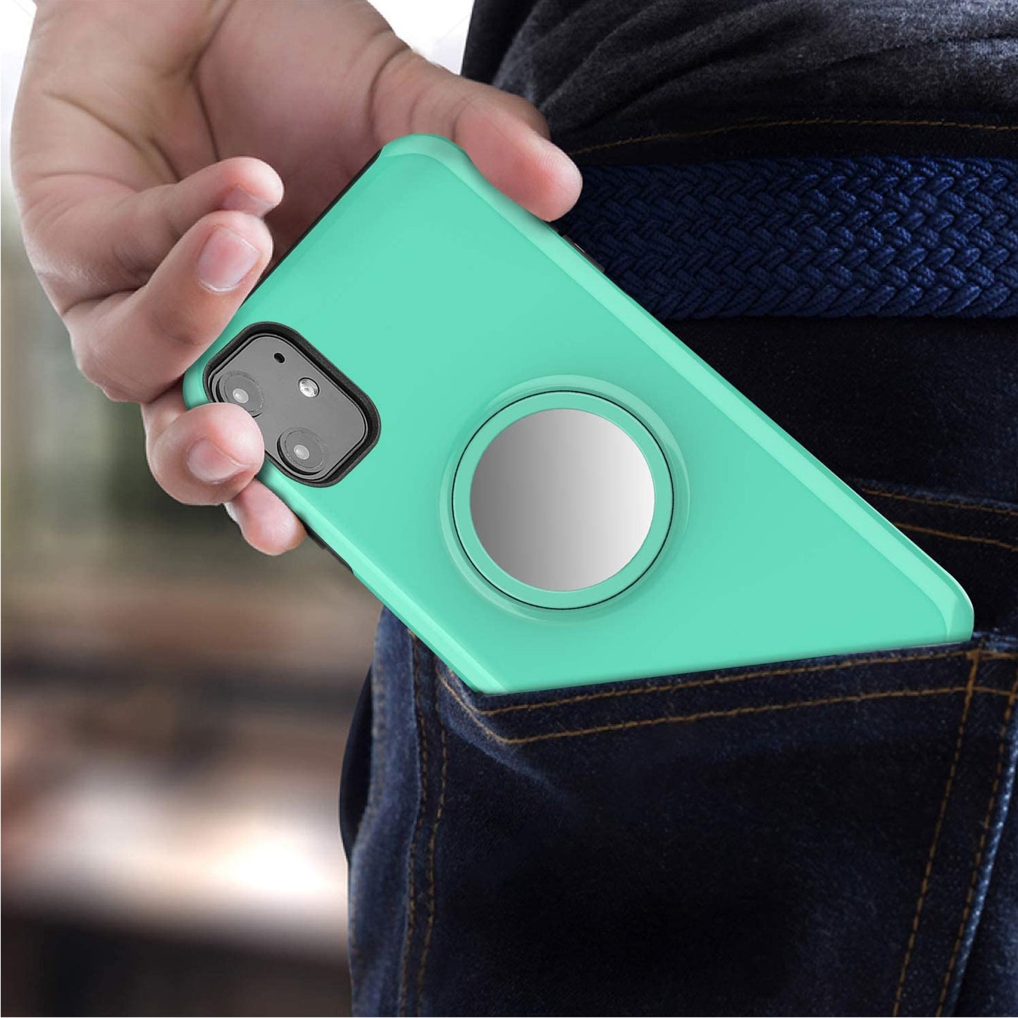 For Samsung Galaxy A22 5GGlitter Sparkle Slim Bling Hybrid Protective with Round Stand Shockproof Soft TPU Rubber  Phone Case Cover