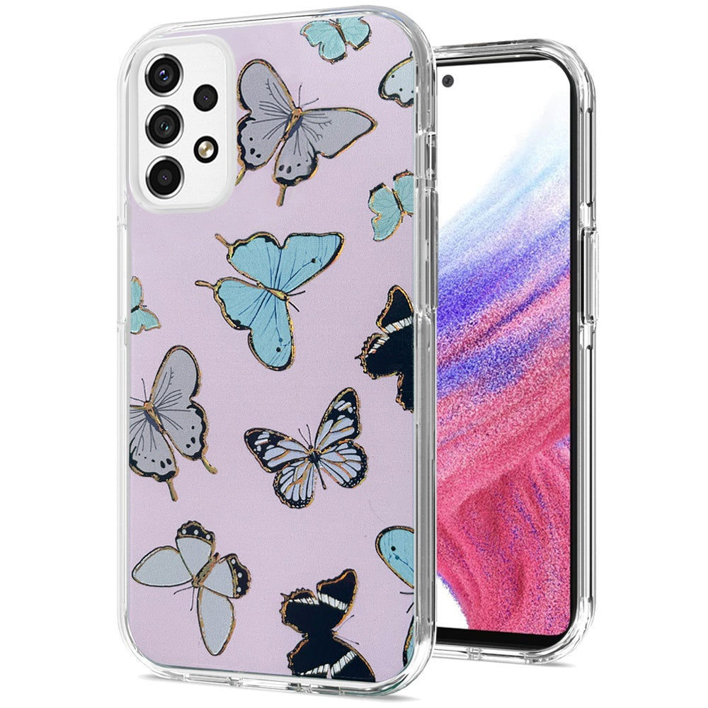 For Motorola Moto G Stylus 5G 2022 Stylish Gold Layer Printing Design Hybrid Rubber TPU Hard PC Shockproof Rugged Slim Butterflies Phone Case Cover