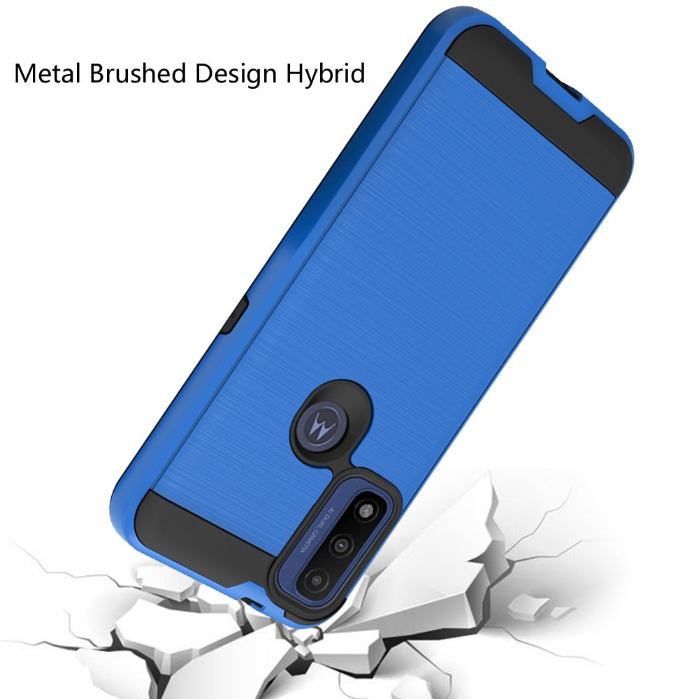 For Motorola Moto G Pure Hybrid Rugged Brushed Metallic Design [Soft TPU + Hard PC] Dual Layer Shockproof Armor Impact Slim Blue Phone Case Cover