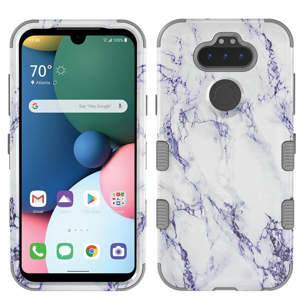 For LG K31 /Aristo 5/Fortune 3/Tribute Monarch / Phoenix 5 Stylish Hybrid Three Layer Hard PC Shockproof Heavy Duty TPU Rubber White Gray Marble Phone Case Cover