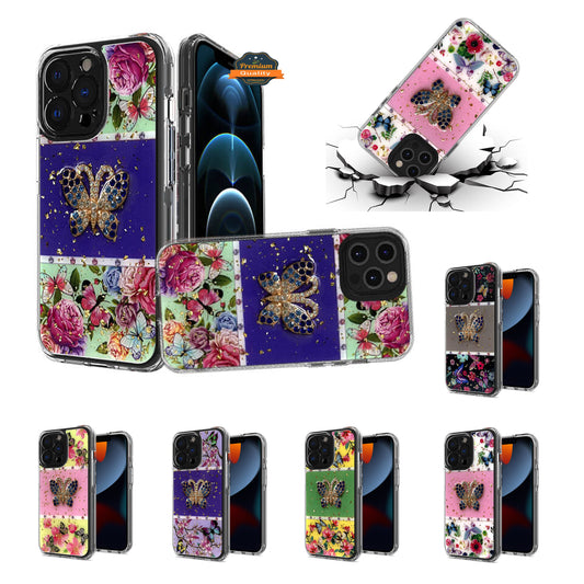 For Motorola Moto G Pure Glitter Sparkle Colorful Bling Flake 3D Ornament Butterfly Floral Epoxy Hybrid Shockproof TPU Hard  Phone Case Cover