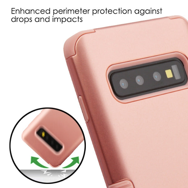 For Samsung Galaxy S10 Hybrid Three Layer Hard PC Shockproof Heavy Duty TPU Rubber Anti-Drop Rose Gold Phone Case Cover