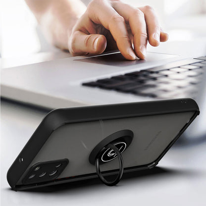 For Boost Mobile Celero 5G Hybrid Frosted Protector Magnetic Ring Holder Stand Kickstand Heavy Duty Rugged 2 in 1 PC + TPU Black Phone Case Cover