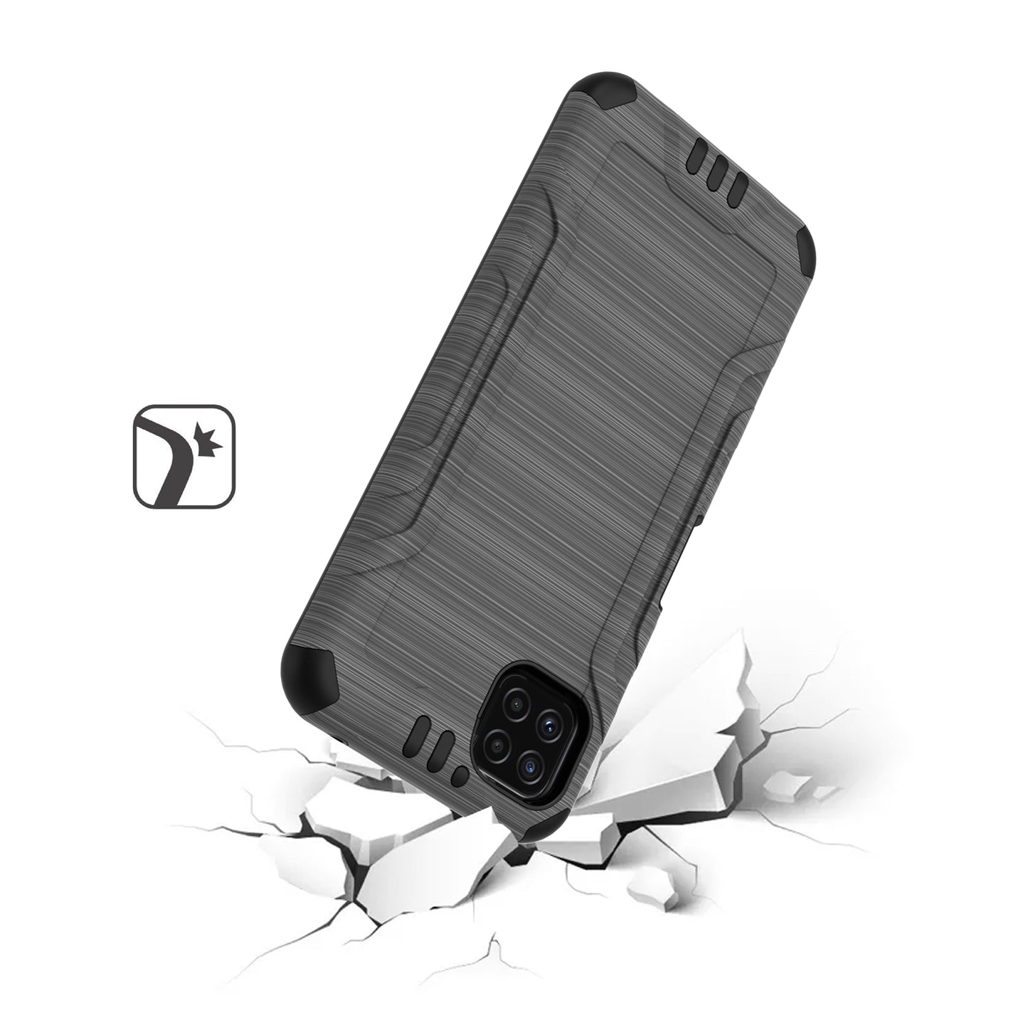 For Boost Mobile Celero 5G Hybrid Dual Layer Slim Defender Armor Tuff Metallic Brush Texture Finishing Shockproof Hard TPU Rubber  Phone Case Cover