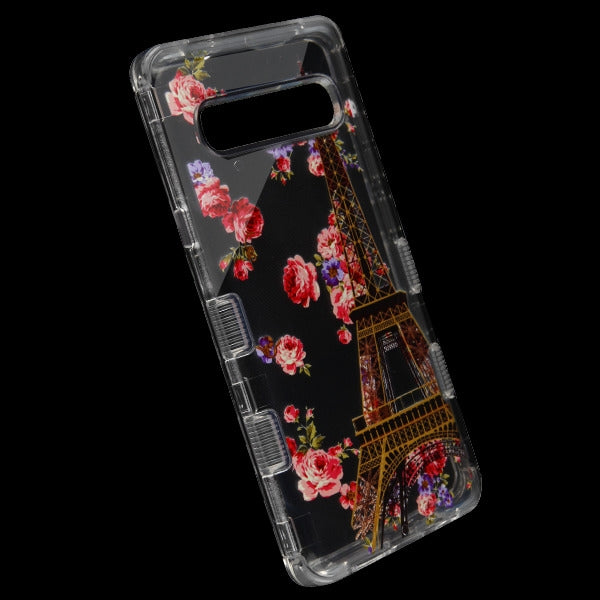 For Samsung Galaxy S10 5G (6.7") Hybrid Dual Layer Transparent Flower Design Hard PC Cases Shockproof TPU Rugged Paris in Full Bloom Phone Case Cover
