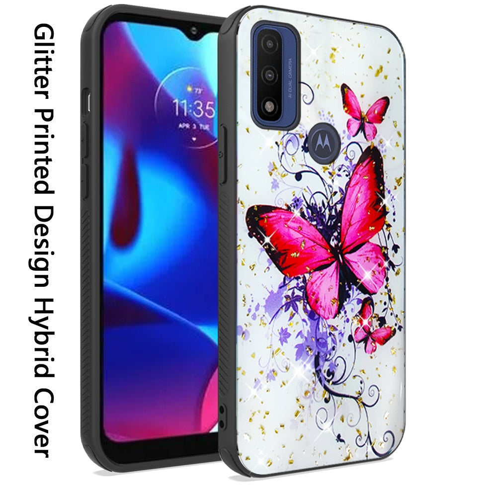 For Motorola Moto G Power 2022 Printed Design Pattern Hybrid with Glitter Sparkle Bling Slim Fit Hard TPU Shockproof Protective  Phone Case Cover