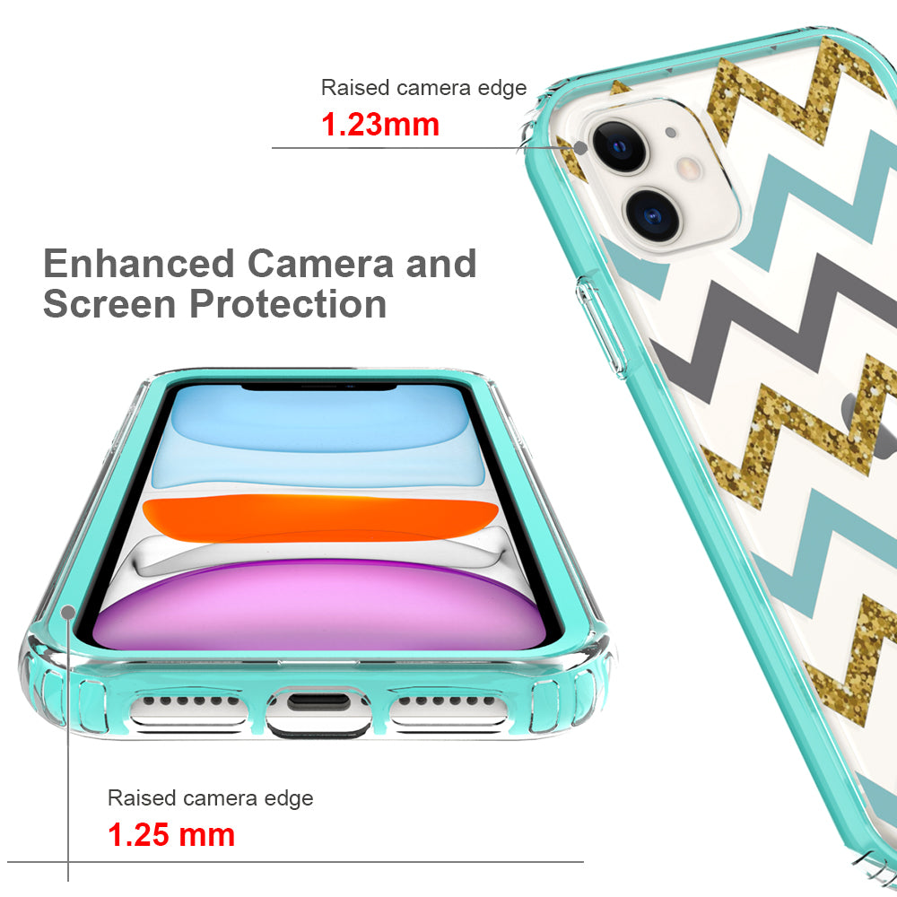 For Motorola Moto G Pure Beautiful Design 3 in 1 Hybrid Triple Layer Armor Hard Plastic Soft Rubber TPU Shockproof Protective Frame Teal Chevron Phone Case Cover