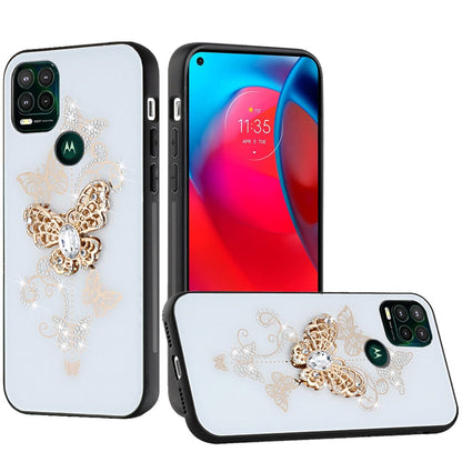 For Samsung Galaxy S21 Plus 3D Diamond Bling Sparkly Glitter Ornaments Engraving Hybrid Metal Fashion White Garden Butterflies Phone Case Cover