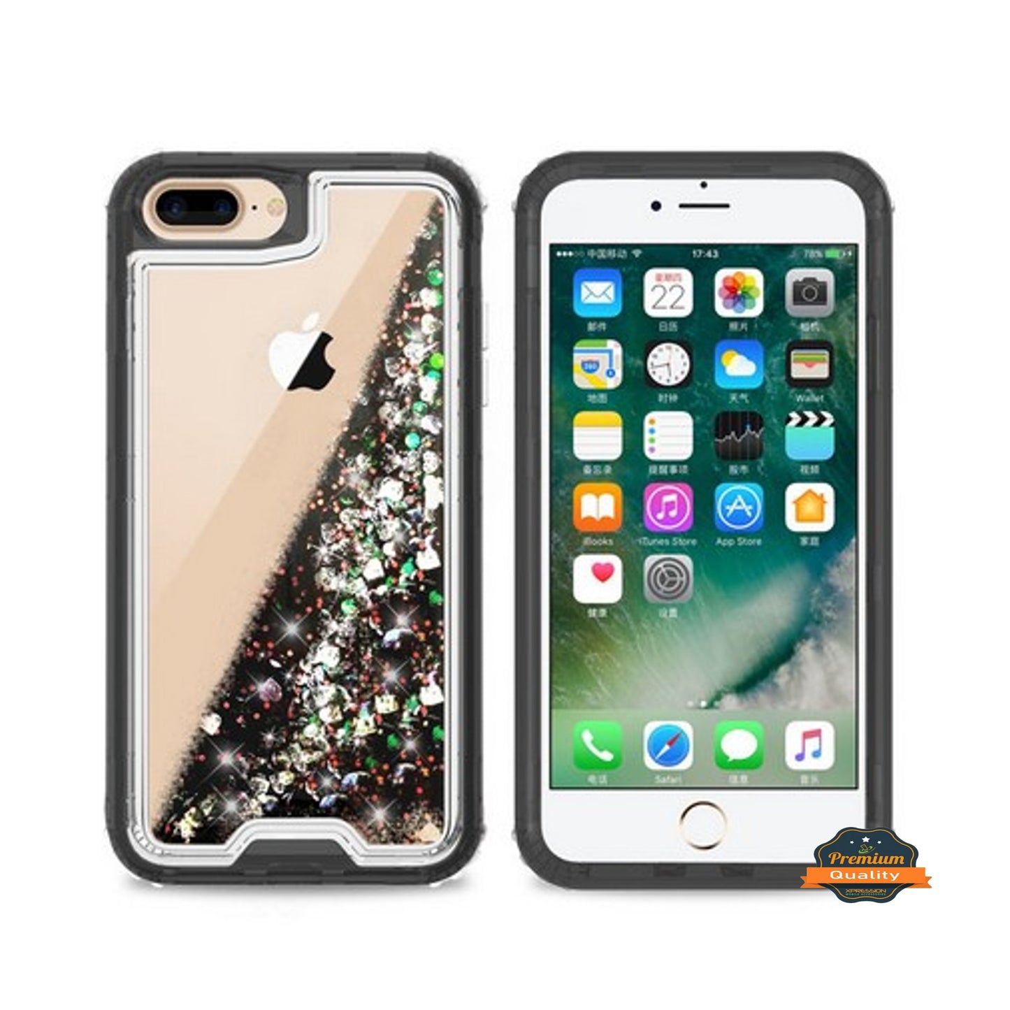 For Apple iPhone 13 Pro (6.1") Hybrid Liquid Glitter 3D Bling Quicksand Flowing Sparkle Hard Shockproof 3in1 TPU Heavy Duty  Phone Case Cover