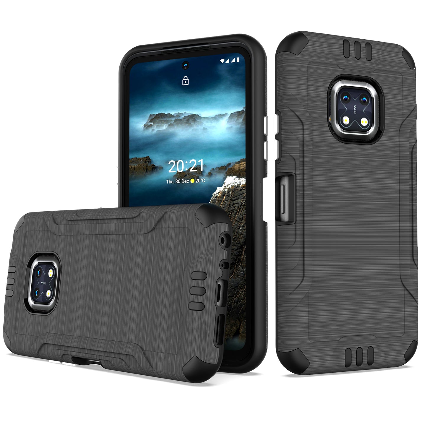 For Nokia XR20 Hybrid Dual Layer Slim Defender Armor Tuff Metallic Brush Texture Finishing Shockproof Hard PC + TPU Rubber  Phone Case Cover