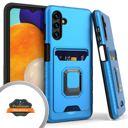 For Samsung Galaxy A13 5G Wallet Credit Card Slot Holder with Metal Ring Kickstand Heavy Duty Shockproof Hybrid Dual Layer Magnetic Stand  Phone Case Cover