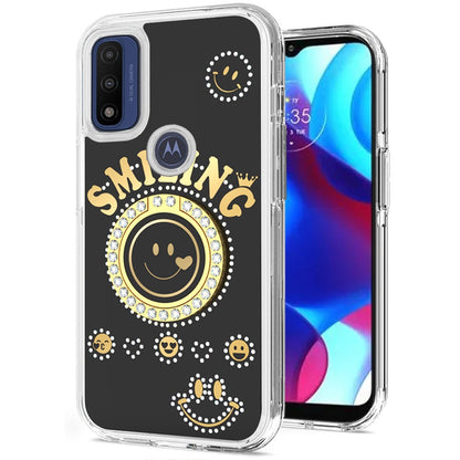 For Motorola Moto G Pure /G Power 2022 Smiling Glitter Ornament Bling Sparkle with Ring Stand Hybrid Hard Back Shell  Phone Case Cover