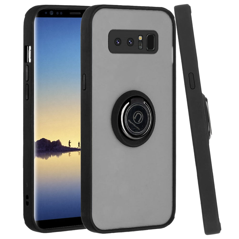 For Samsung Galaxy Note 8 Hybrid Protective TPU Shockproof with 360° Rotation Ring Magnetic Stand & Covered Camera Black Phone Case Cover