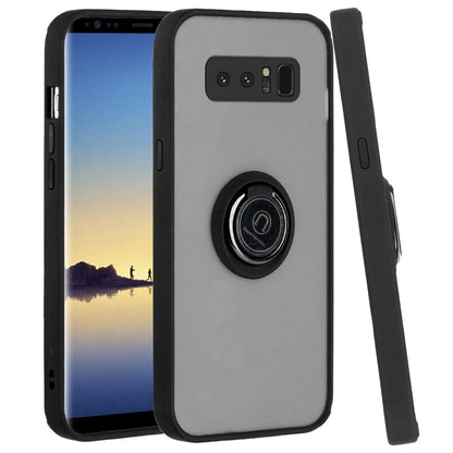 For Samsung Galaxy Note 8 Hybrid Protective TPU Shockproof with 360° Rotation Ring Magnetic Stand & Covered Camera Black Phone Case Cover