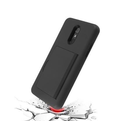For LG Stylo 4 / Stylo 4 Plus Credit Card Wallet Back Storage Invisible Pocket Dual Layer Hard PC TPU Hybrid Protective Black Phone Case Cover