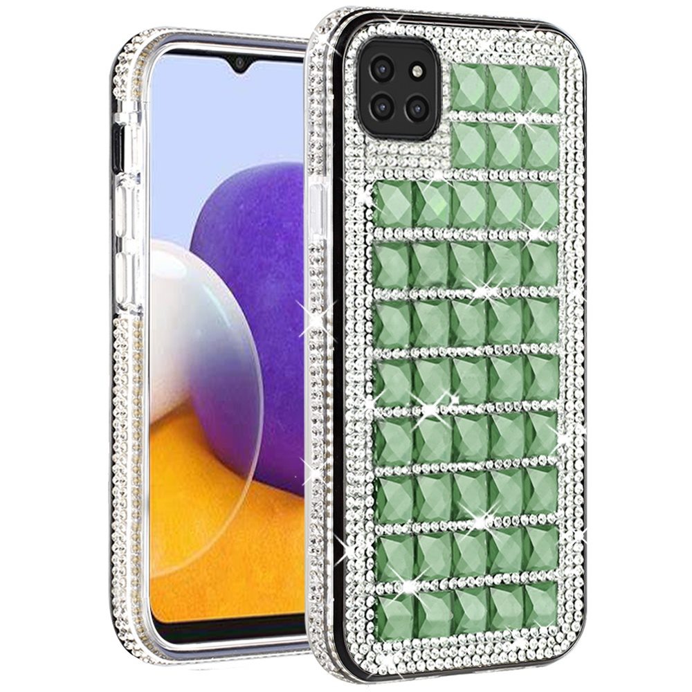 For Samsung Galaxy A22 5G Fashion Luxury 3D Bling Diamonds Rhinestone Jeweled Shiny Crystal Hybrid TPU + PC Bumper Hard Black Phone Case Cover