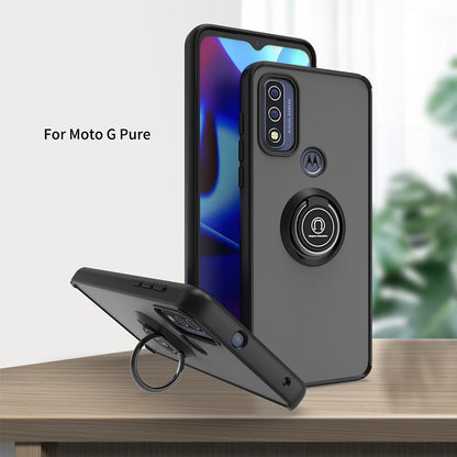 For Motorola Moto G Pure Hybrid Frosted Protector Magnetic Ring Holder Stand Kickstand Heavy Duty Rugged Hard TPU Bumper  Phone Case Cover