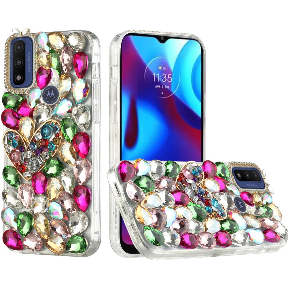 For Motorola Moto G Power 2022 Bling Clear Crystal 3D Full Diamonds Luxury Sparkle Transparent Rhinestone Hybrid Bumper  Phone Case Cover