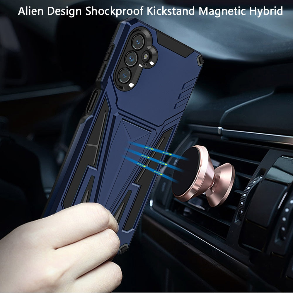 For Samsung Galaxy S22 Hybrid Armor Rugged with Kickstand, Supports Magnetic Car Mount Dual Layer Hard PC Protective Blue Phone Case Cover