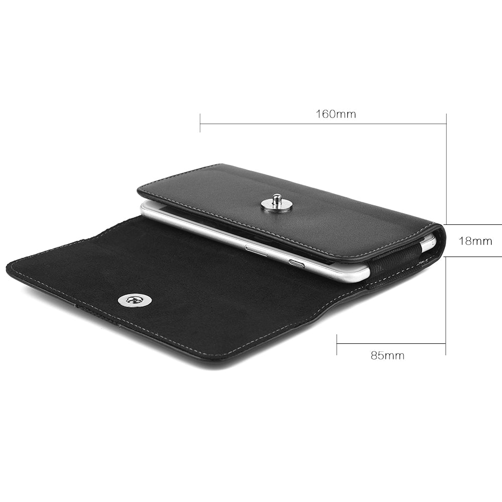 For Nokia C200 Universal Leather Case with Belt Clip and Loop Holster Phone Cover Magnetic Closure Horizontal Carry-on Pouch [Black]