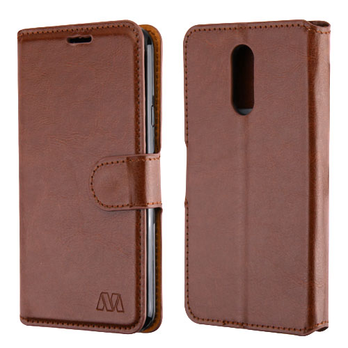 For LG Q7, LG Q7+ PU Leather Wallet with Credit Card Holder Storage Folio Flip Pouch Stand Brown Phone Case Cover