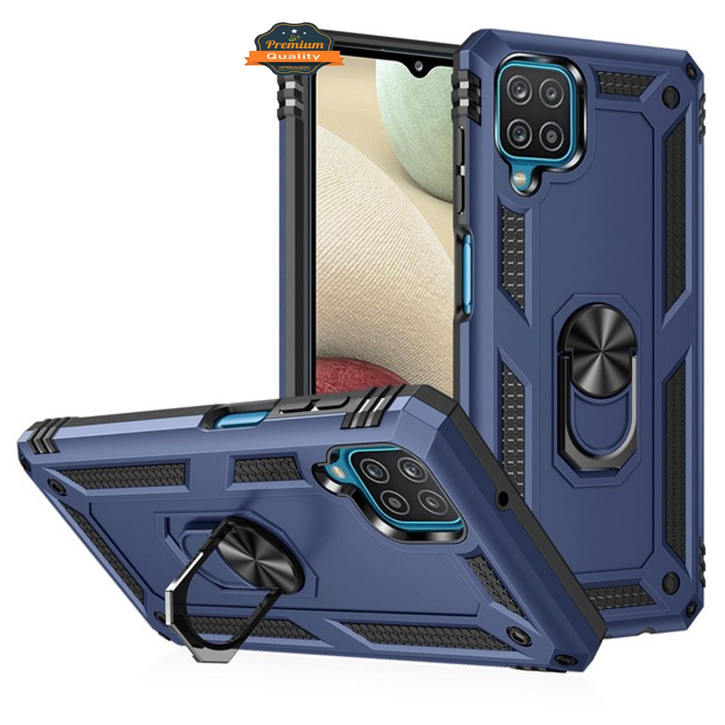 For Samsung Galaxy A12 5G Shockproof Hybrid Dual Layer PC + TPU with Ring Stand Metal Kickstand Heavy Duty Armor Shell  Phone Case Cover