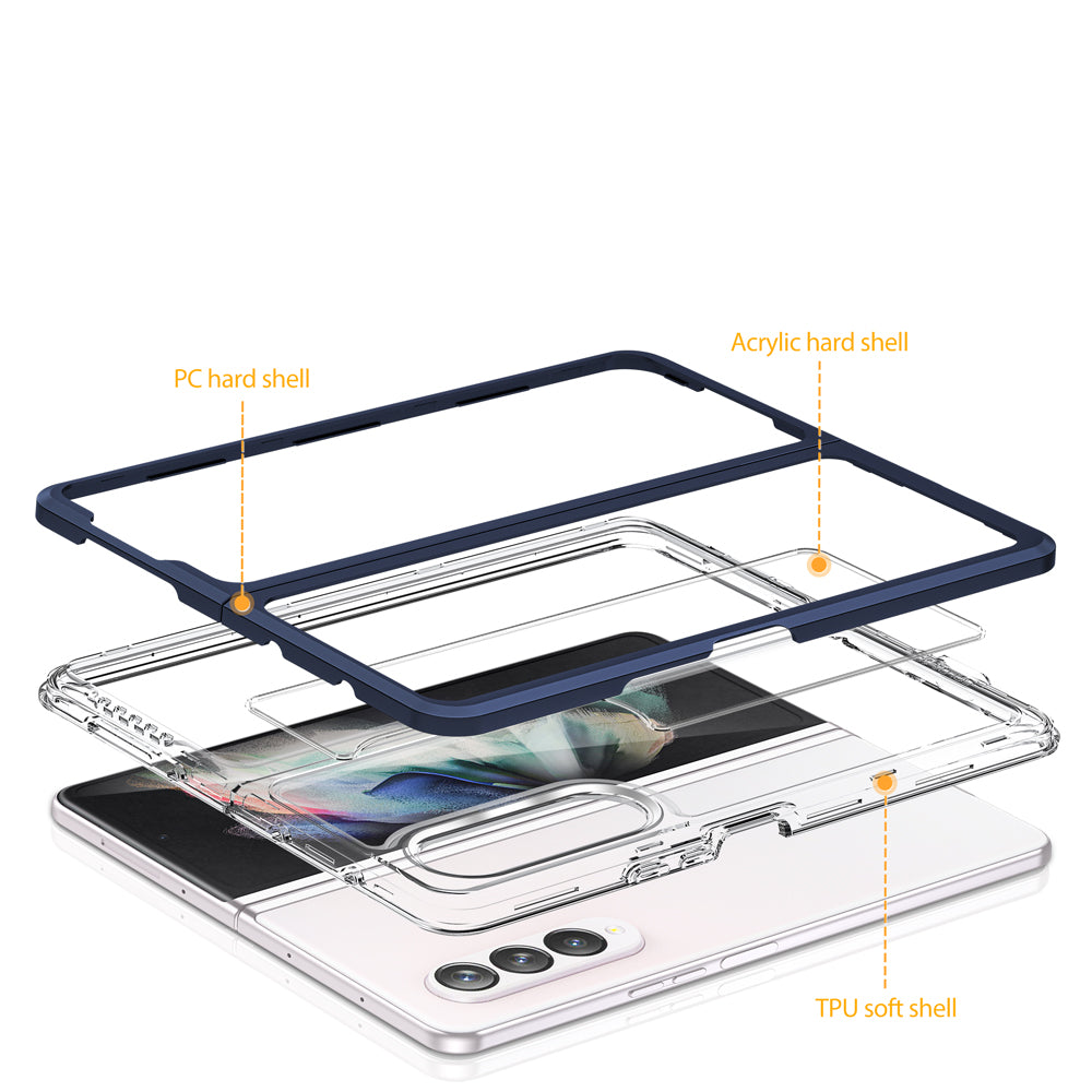 For Samsung Galaxy Z Fold 3 5G Shockproof Hybrid Hard Clear Back with Colored Frame Bumper Military Grade Hard PC + TPU Skin  Phone Case Cover