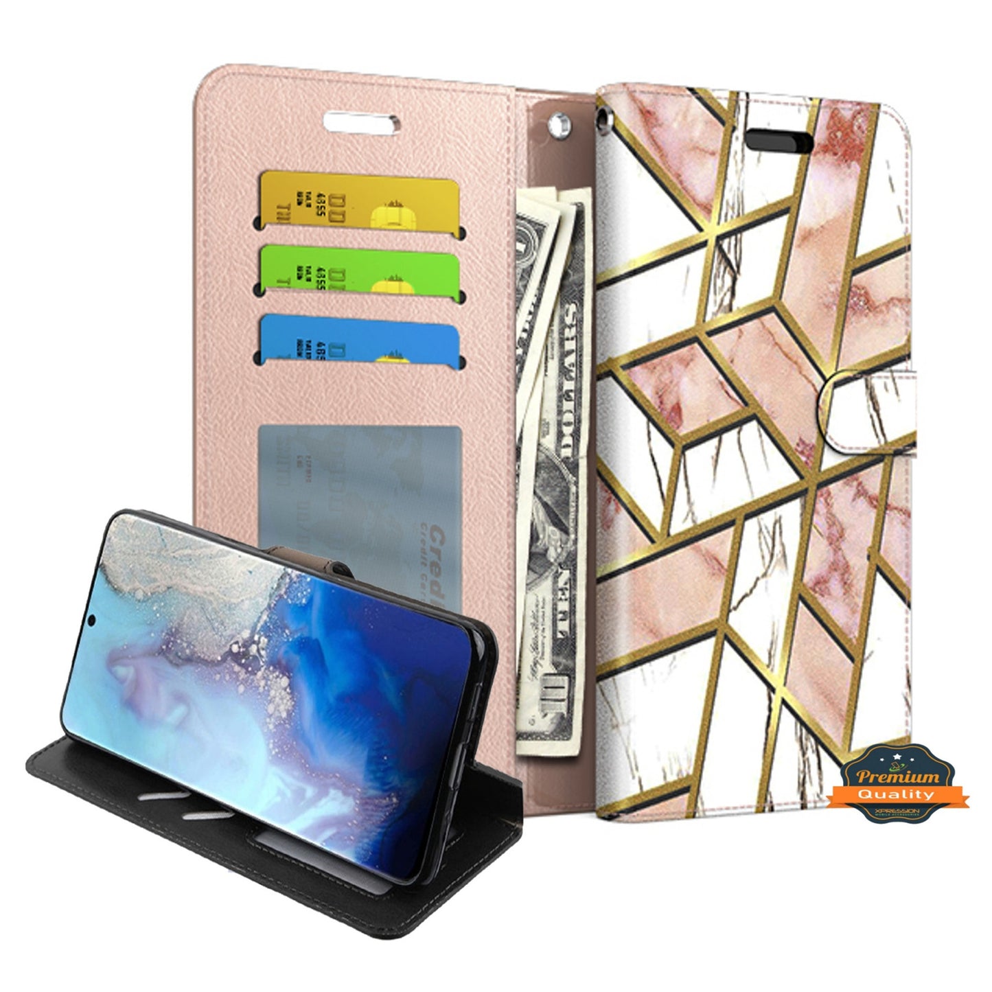 For Samsung Galaxy A13 5G Wallet PU Leather Pouch with Credit Card Slots ID Money Pocket, Stand & Strap Flip Pouch Protective  Phone Case Cover