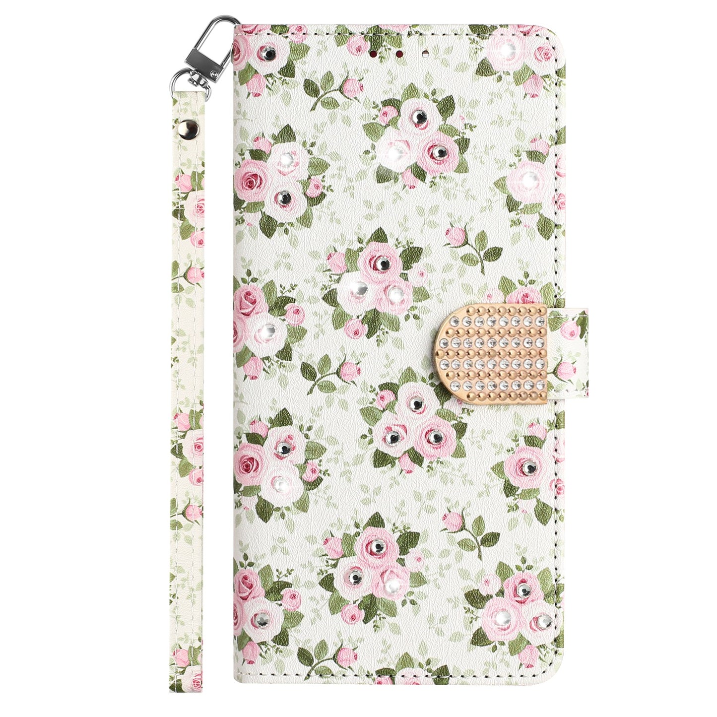 For Apple iPhone 13 Pro Max (6.7") Fashion Diamond Bling Design Wallet Pouch Card Slot Leather With Lanyard  Phone Case Cover