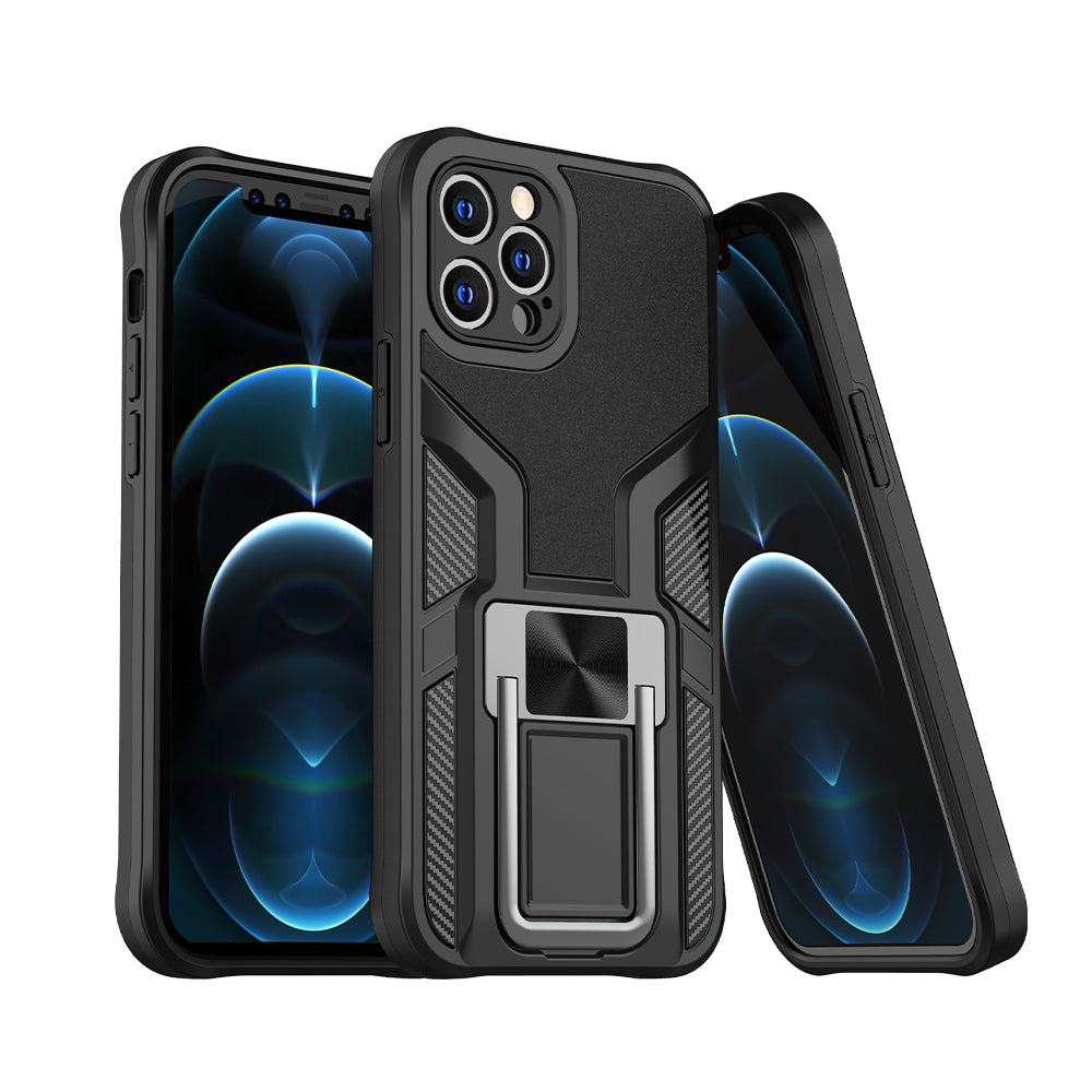 For Samsung Galaxy S21 Plus Shockproof [Military-Grade] with Metal Magnetic Kickstand, Hybrid Rugged TPU Heavy Duty Black Phone Case Cover
