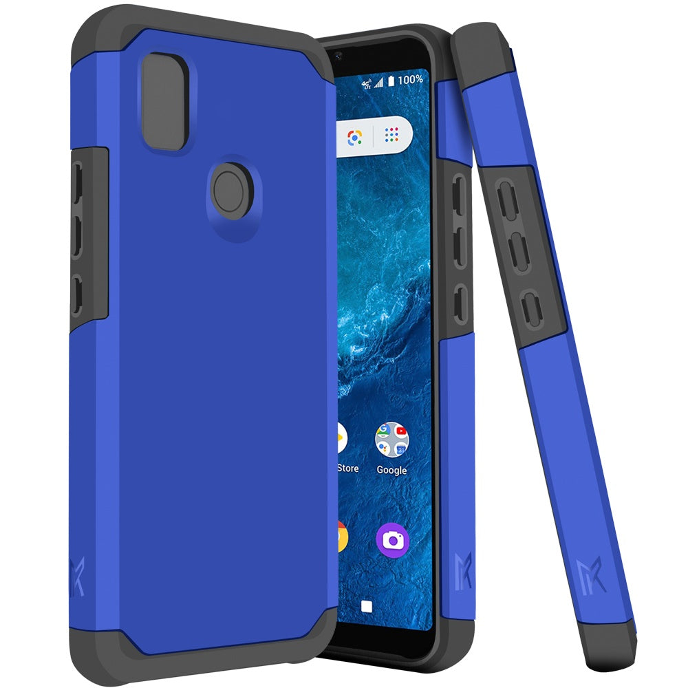 For Cricket Icon 4 Ultra Slim Shock Absorption 2in1 Tuff Hybrid Dual Layer Hard PC TPU Rubber Frame Armor Defender Blue Phone Case Cover