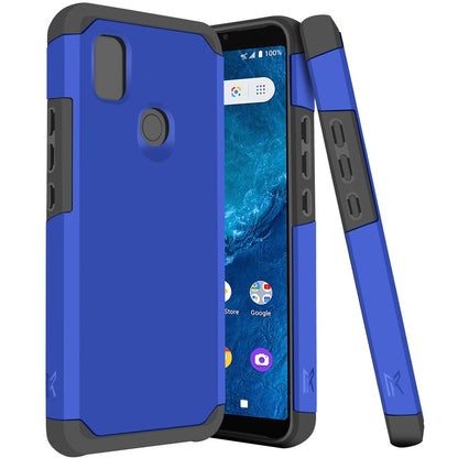 For Cricket Icon 4 Ultra Slim Shock Absorption 2in1 Tuff Hybrid Dual Layer Hard PC TPU Rubber Frame Armor Defender Blue Phone Case Cover